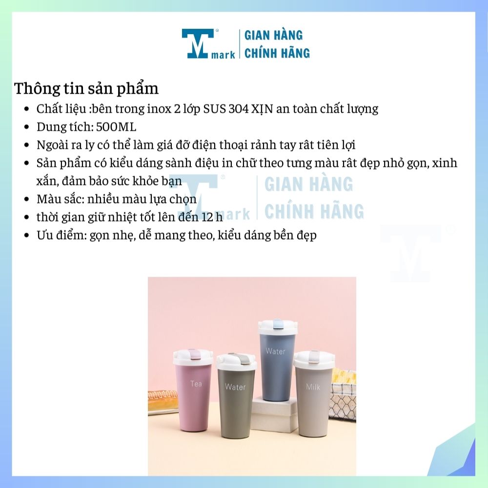[BÌNH GIỮ NHIỆT 500ML]Ly giữ nhiệt Ahahome TEA Inox 304 có quai xách