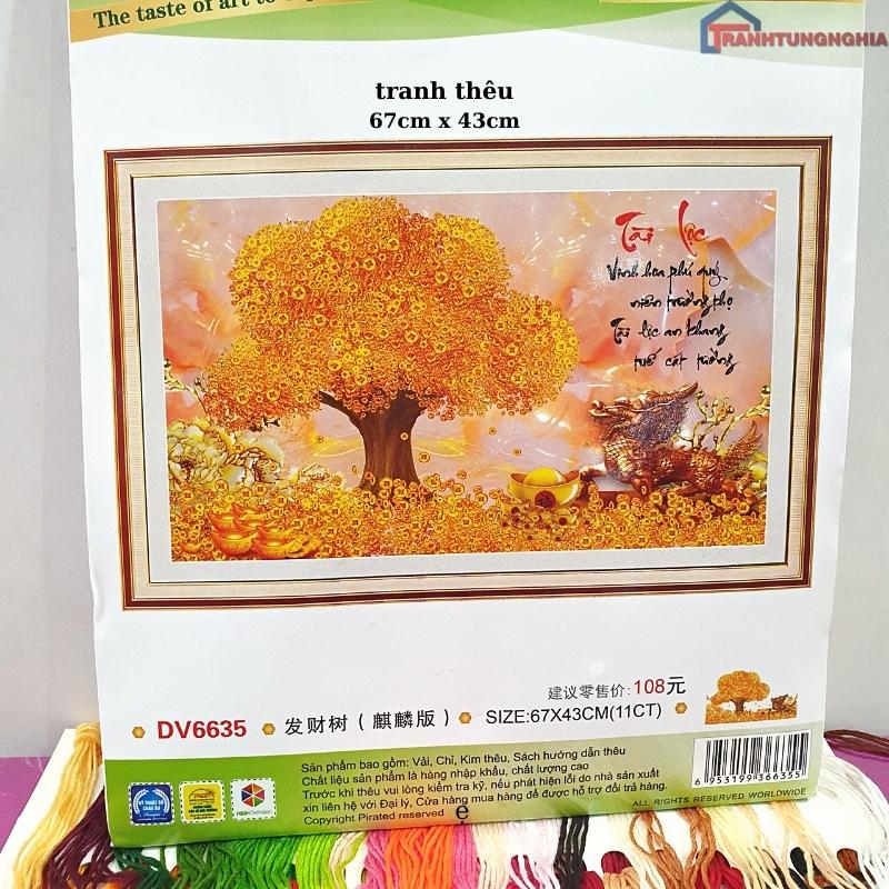 Tranh đính đá, tranh thêu chữ thập cây kim tiền tài lộc
