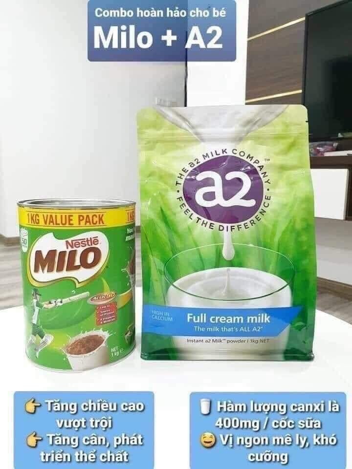 Combo dinh dưỡng sữa tương dạng bột A2 1Kg và sữa bột Milo Úc 1Kg
