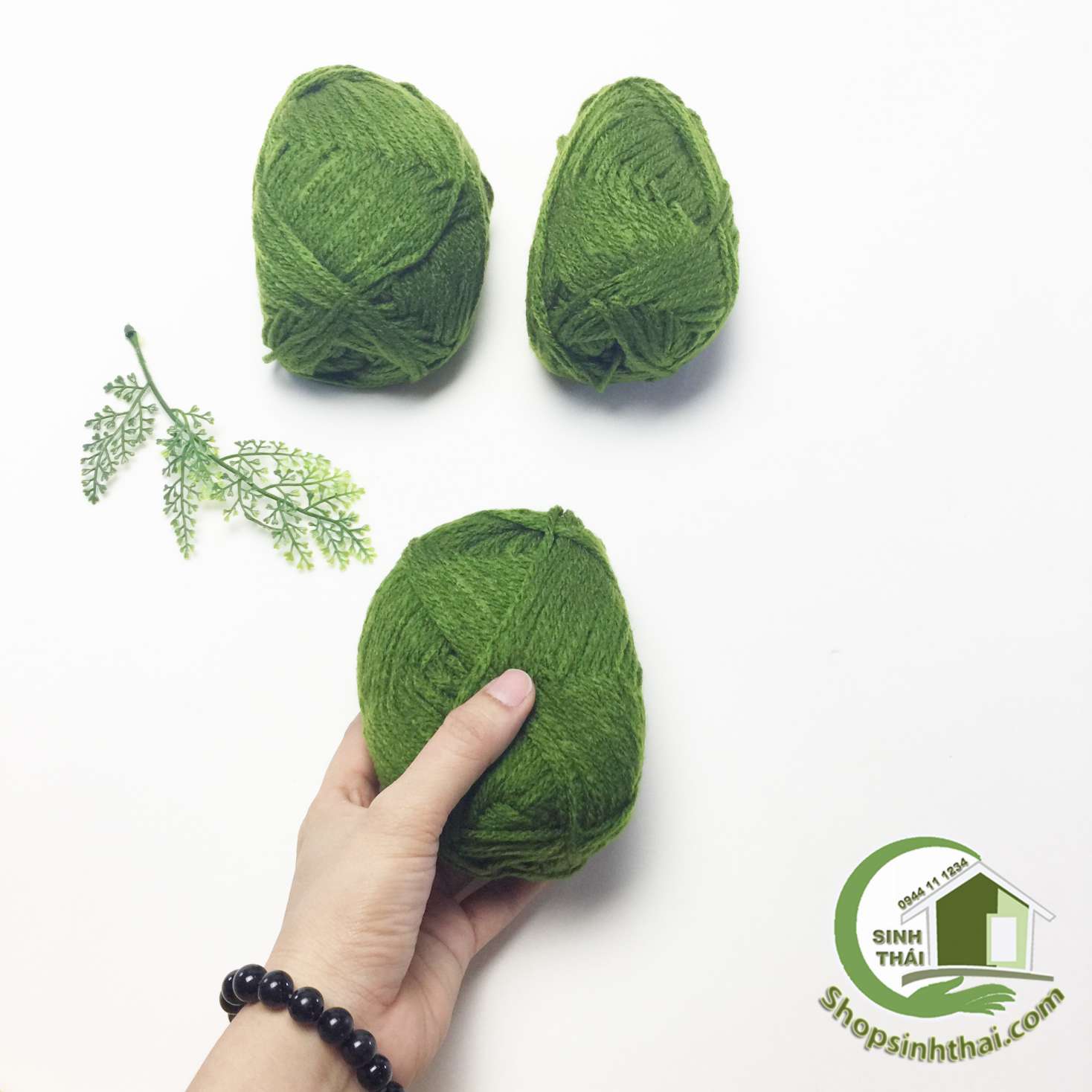 [HCM]Len sợi đan móc màu xanh rêu