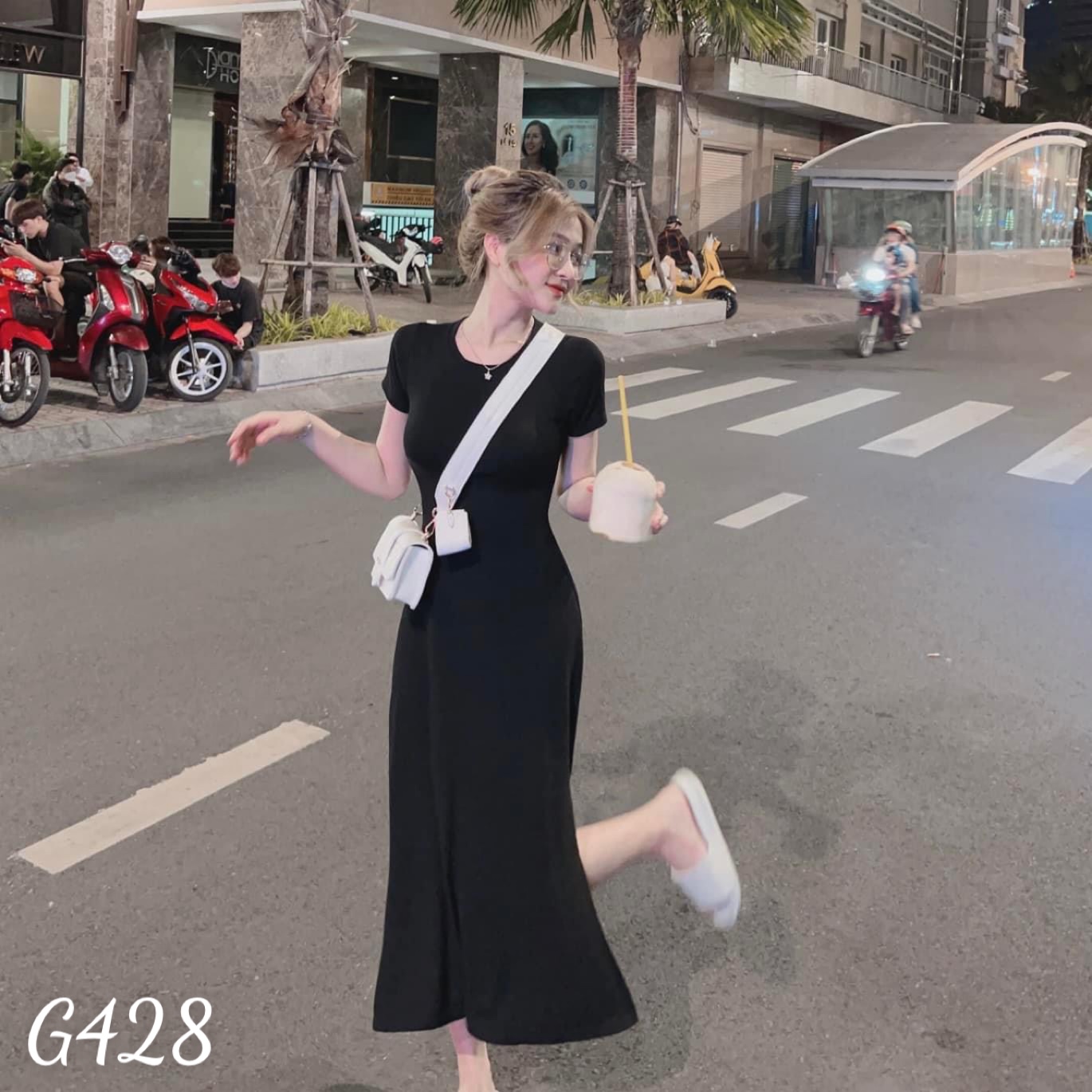 Đầm thun gân ôm body dáng dài xẻ tà G428