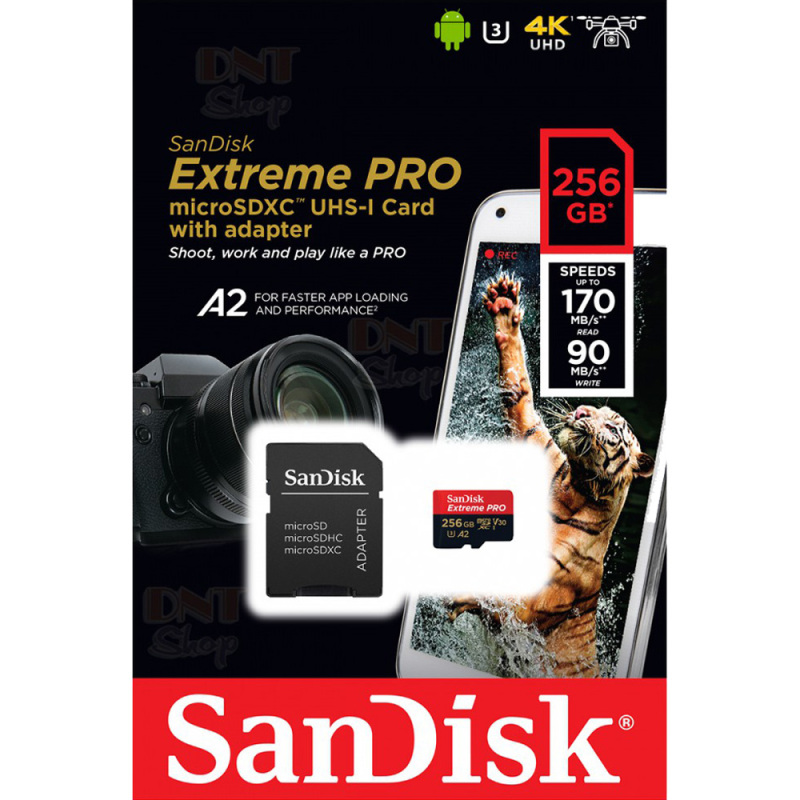 Thẻ nhớ MicroSDXC SanDisk Extreme PRO A2 - 256GB V30 U3 Class 10 UHS-I 170MB/s (SDSQXCZ-256G-GN6MA)