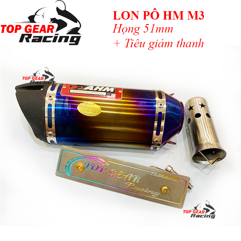 Lon pô ahm m3 họng 51mm kèm phụ kiện màu bạc và titan
