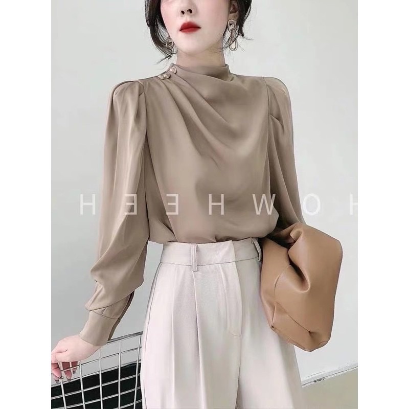 Áo Lụa Satin Đính Cúc Vai M104