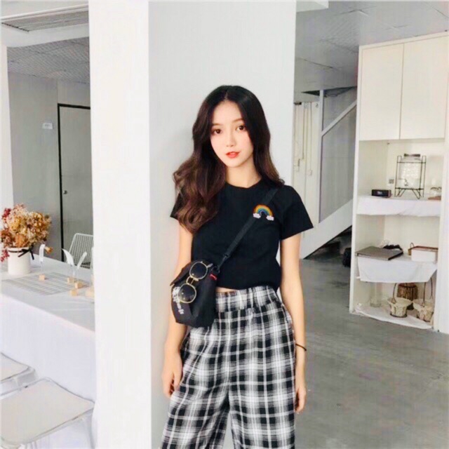 Áo croptop Thêu Cầu vồng