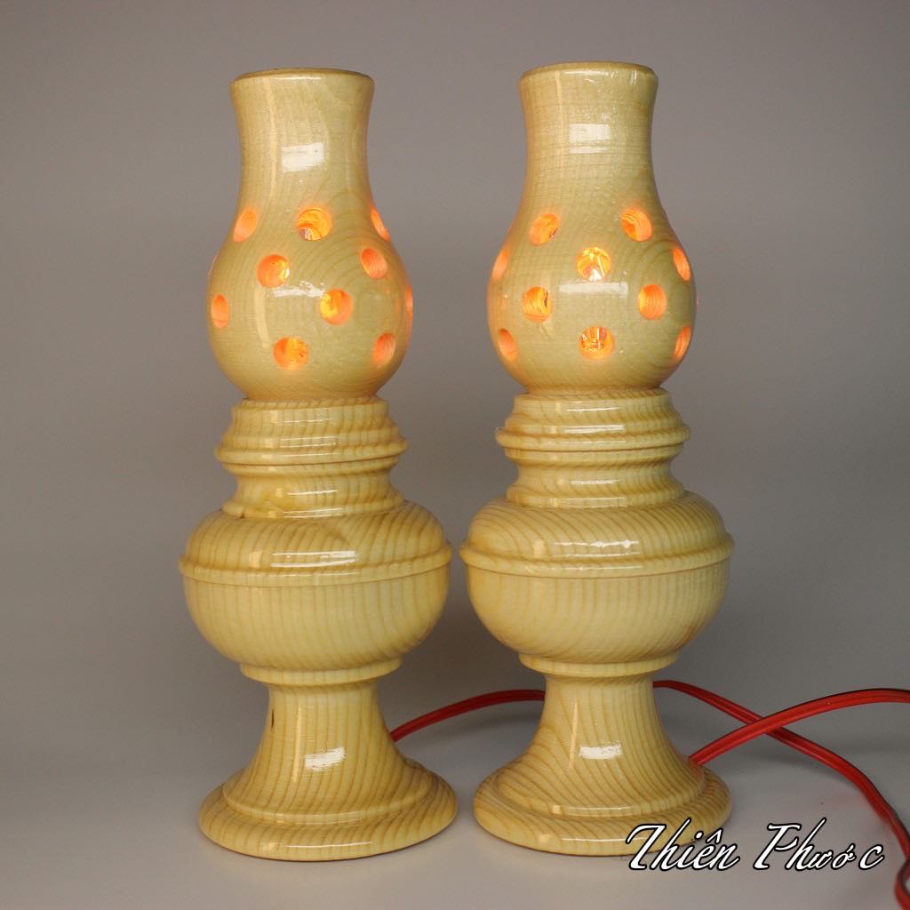 Đèn Công Giáo - Đèn Gỗ Điện Bàn Thờ Công Giáo 19cm ( Màu Cát )