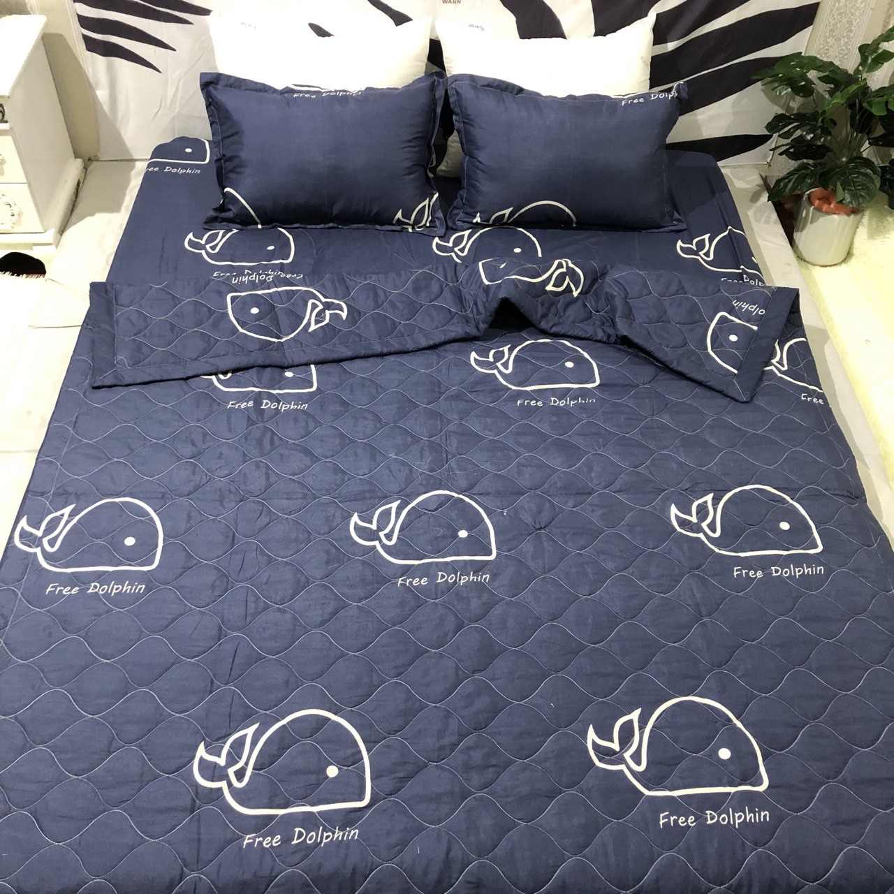 Set 3 Món Ga Gối Poly Mẫu Cá Dolphin
