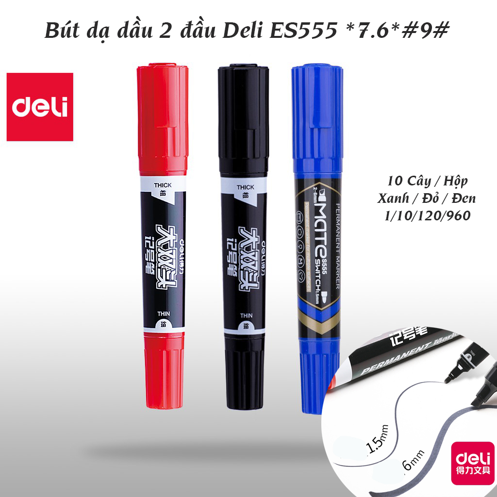 (1 Cây) Bút dạ dầu Deli ES555 - 2 đầu bút 2 kích cỡ ngòi