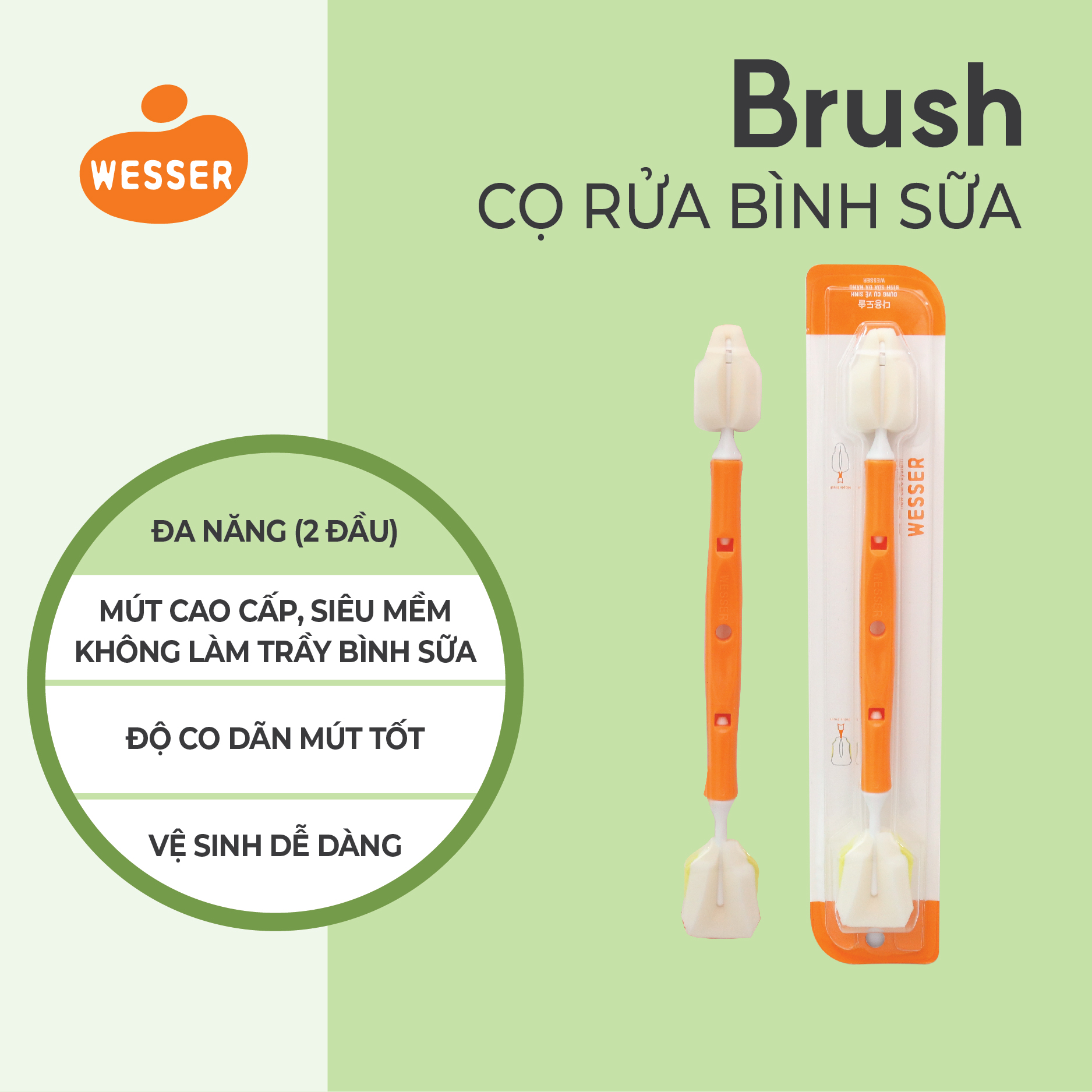 Dụng cụ vệ sinh bình sữa Wesser - MÀU CAM