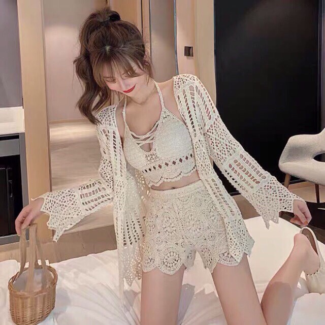 Set 3 món bikini kèm áo choàng đi biển cực hot