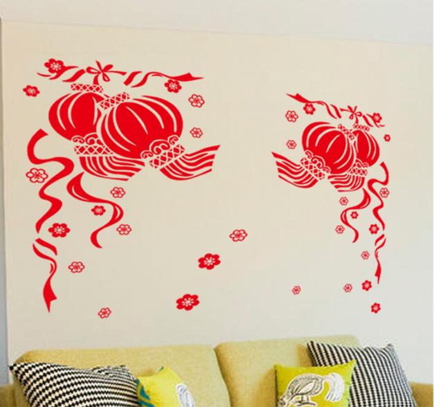 [HCM]Decal Trang Trí Tết - Lồng Đèn Đỏ Dây Leo