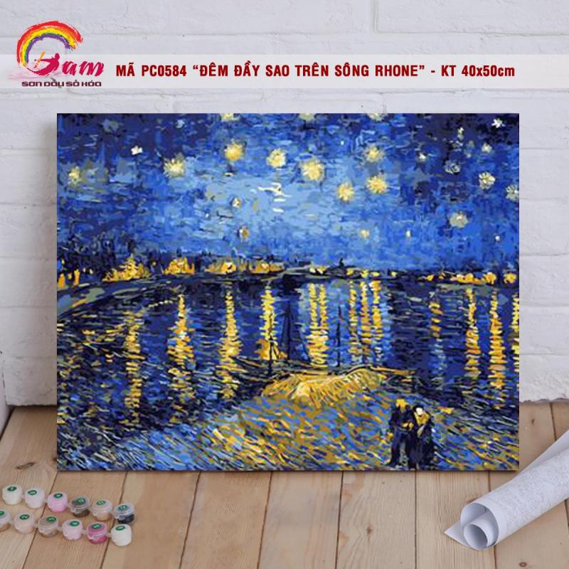 Tranh sơn dầu số hóa tự vẽ DIY Có khung trừu tượng - Mã PC0584 Đêm đầy sao trên sông Rhone Van Gogh Tranh Trang trí Sang trọng Làm quà tặng Giảm Stress