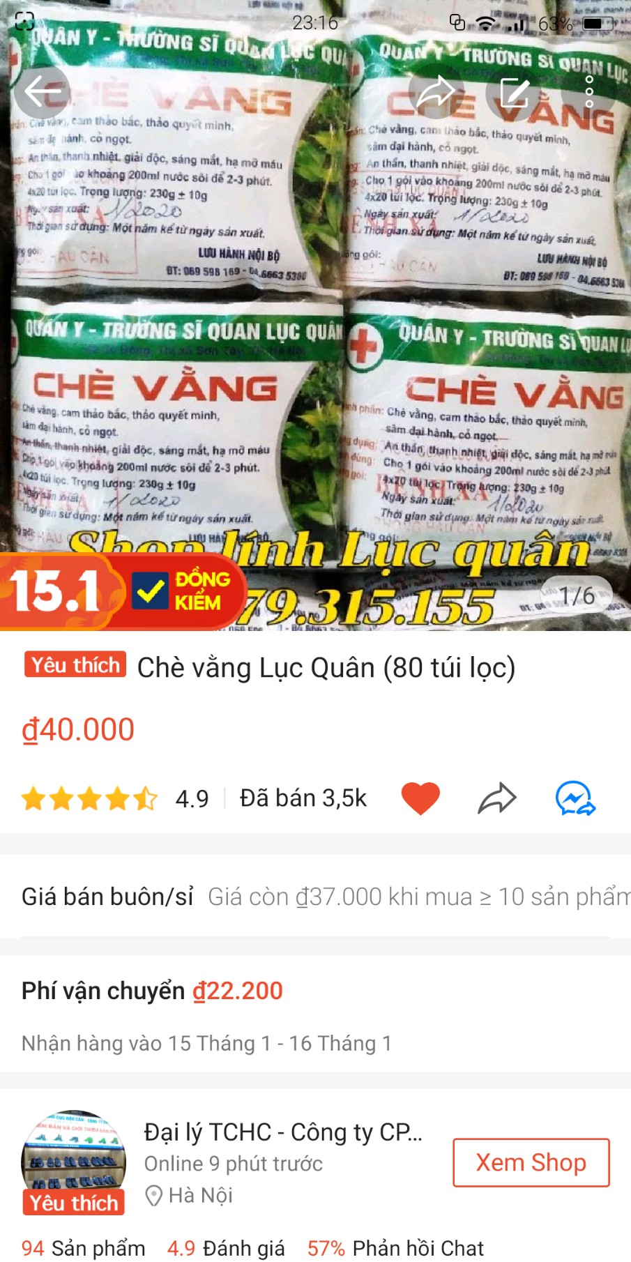 BỊCH 80 TÚI LỌC CHÈ VẰNG HÀNG CHUẨN TRƯƠNG SQLQ 1