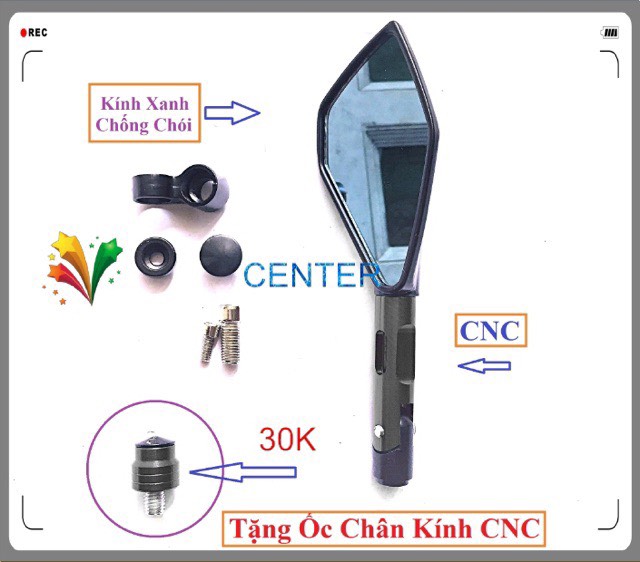 [ Tặng Ốc Chân Kính CNC ] Gương 5 cạnh cao cấp bên TRÁI