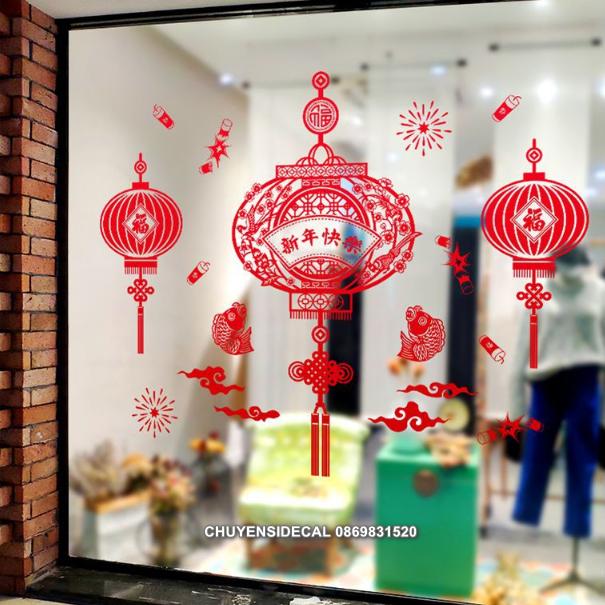 [HCM]Decal trang trí Tết - Đèn Hoa Chúc Mừng Năm Mới