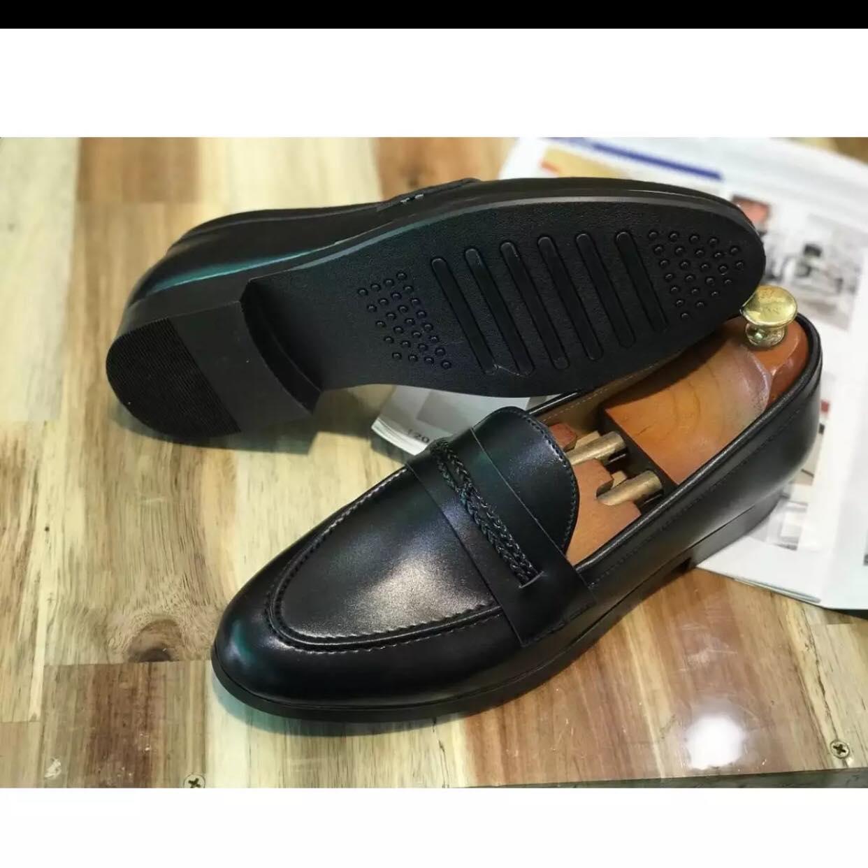 Giầy lười da lì dây tết nam