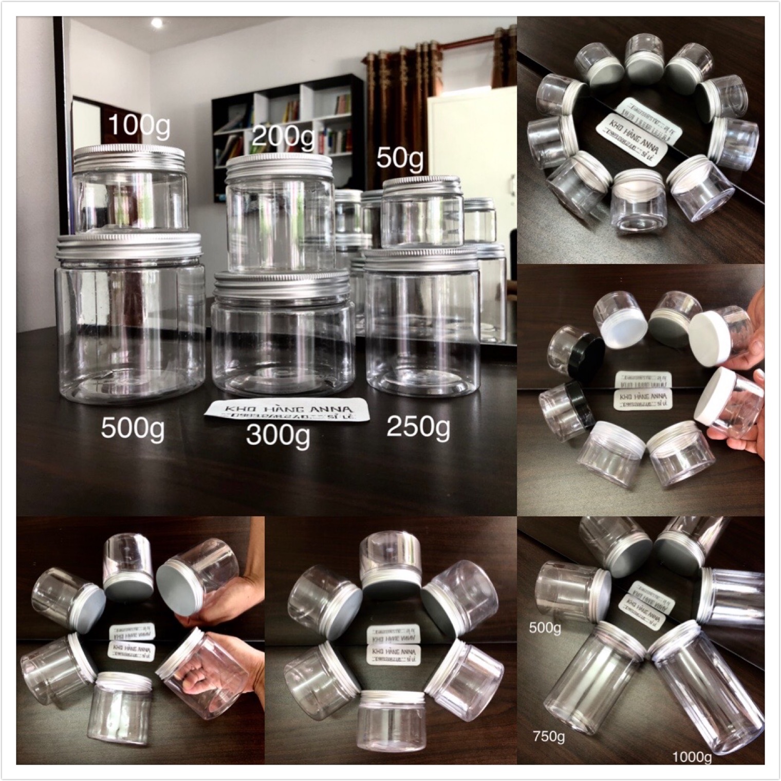 Combo 2 HỦ NHỰA PET NHỰA TRÒN TRONG SUỐT NẮP NHÔM 50GR/ 100g / 200g/ 250g/ 300g/ 500g/ 750gr / 1kg - HỦ NHỰA Đựng Mỹ phẩm- hủ nhựa nắp bạc - Hủ nhựa đựng bánh , hủ nhựa đựng mứt , hủ nhựa đựng đồ khô