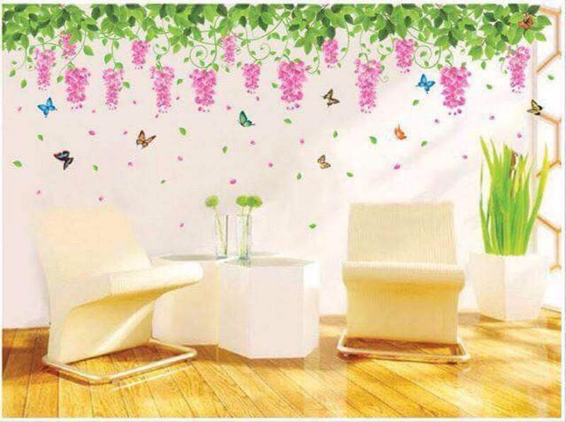 decal dán tường hoa treo tường dây leo rủ hoa tigon