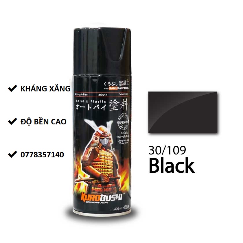 30/109 Sơn xịt Samurai MÀU ĐEN BÓNG