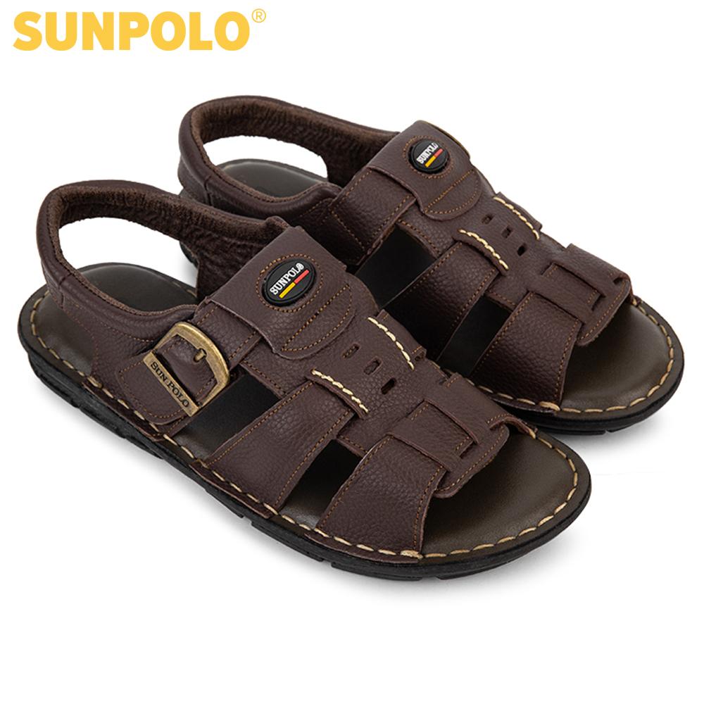 Men Leather SUNPOLO Sandals SDA023 (black, brown)