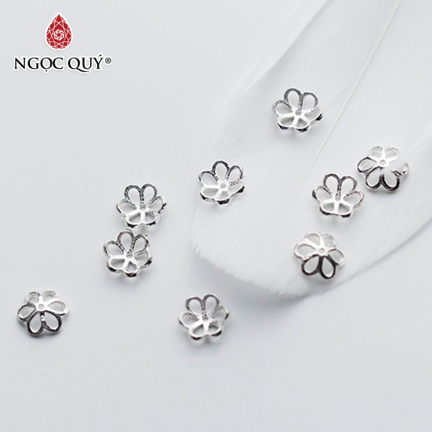 Charm bạc chụp hạt hoạ tiết hoa văn - Ngọc Qúy Gemstones