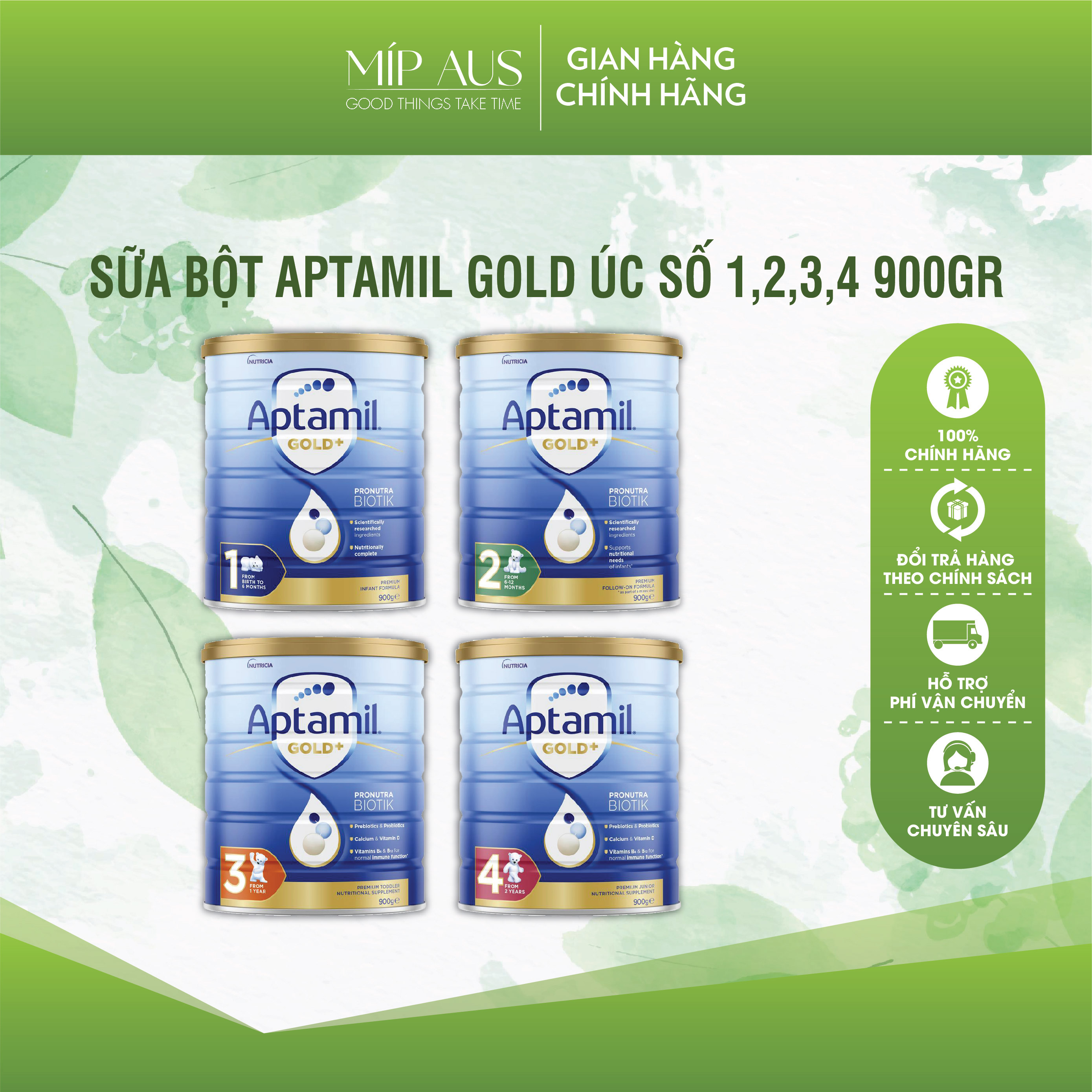 Sữa Aptamil Gold Úc Số 1, 2, 3, 4 900G