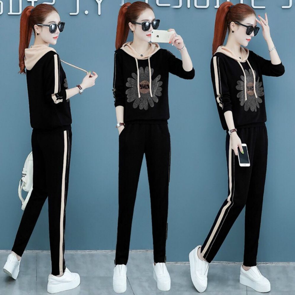 ĐỒ BỘ THỂ THAO THU ĐÔNG NỮ HOA CÚC ĐÍNH ĐÁ CAO CẤP