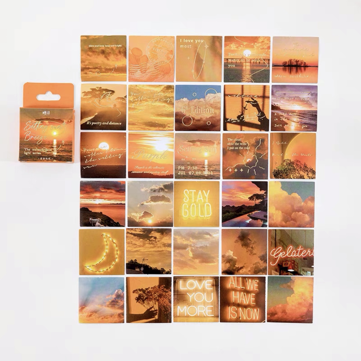 Hộp 45 pcs stickers vuông có nhũ chủ đề cuộc sống dùng để trang trí sổ ...