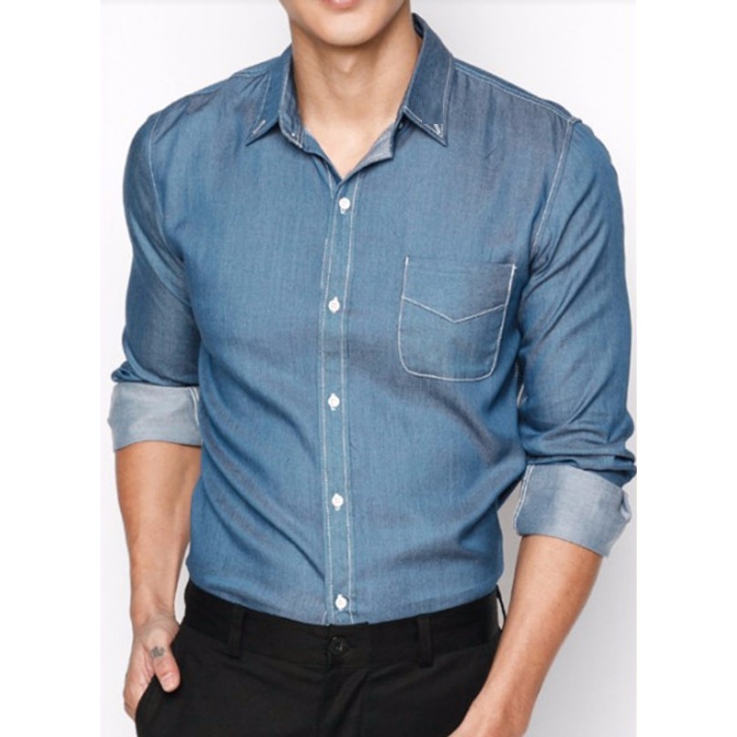 [HCM]Áo Sơ mi nam denim xanh đen