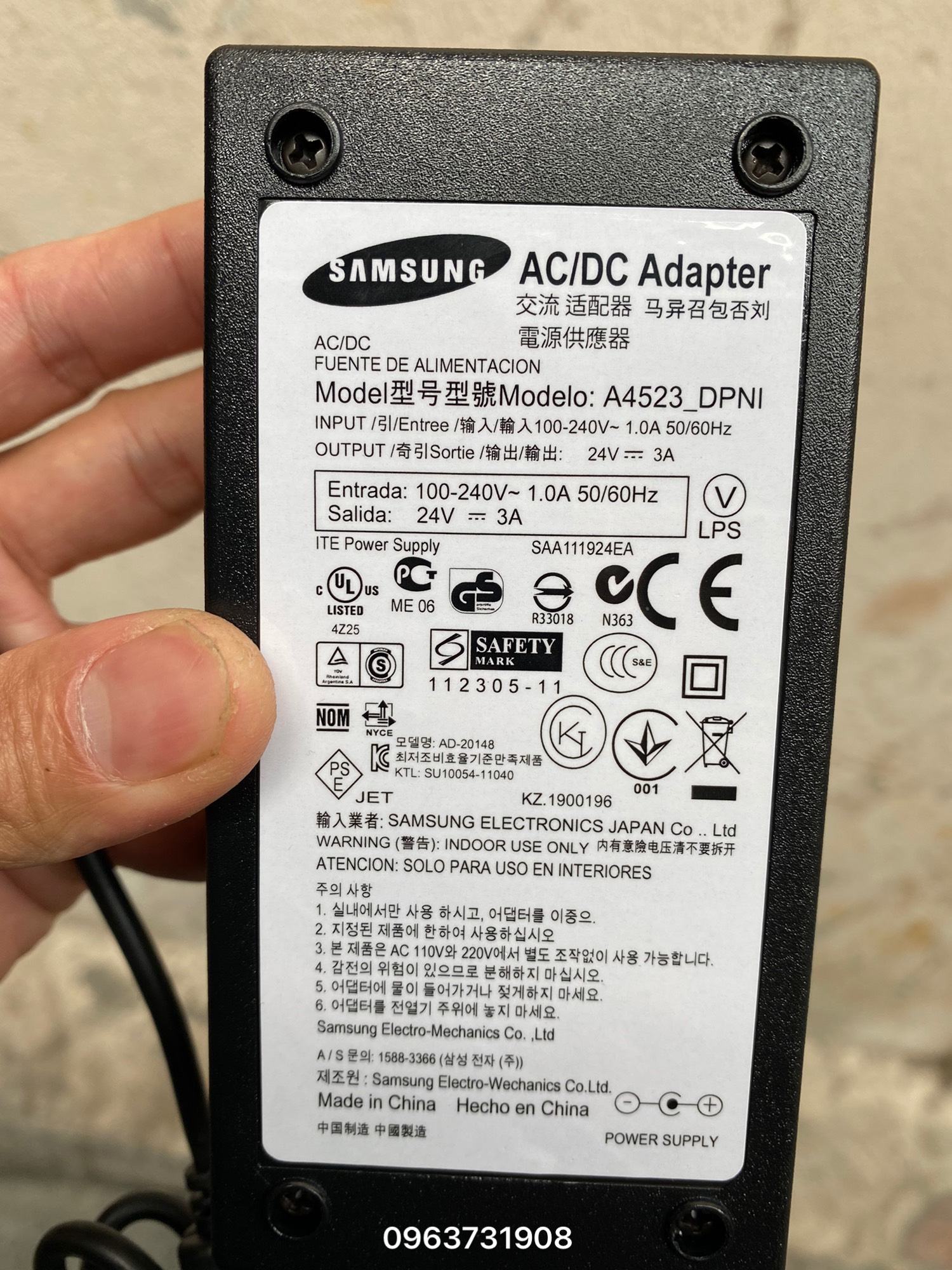 Nguồn sạc 24V 3A chuẩn của samsung