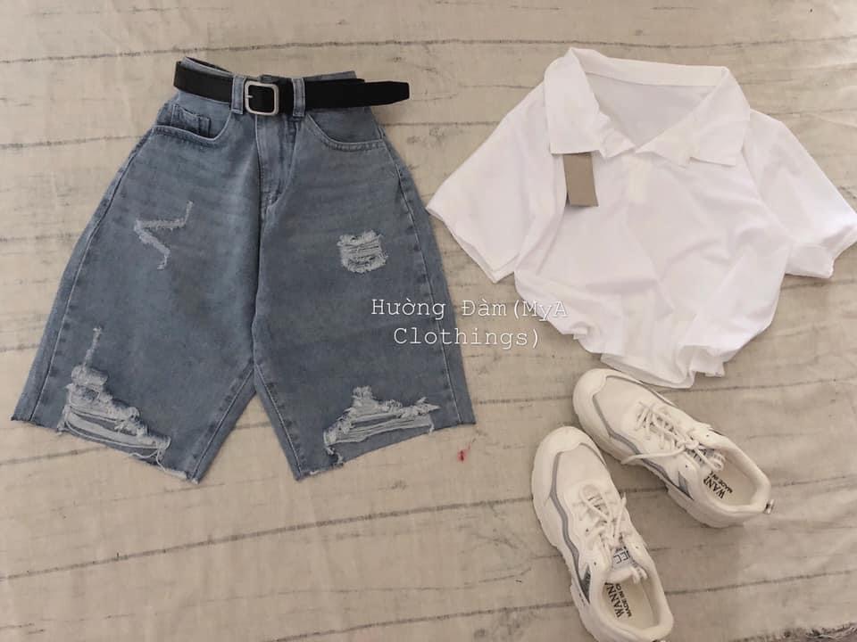 Set Quần Jeans Ngố + Croptop Petter Trắng