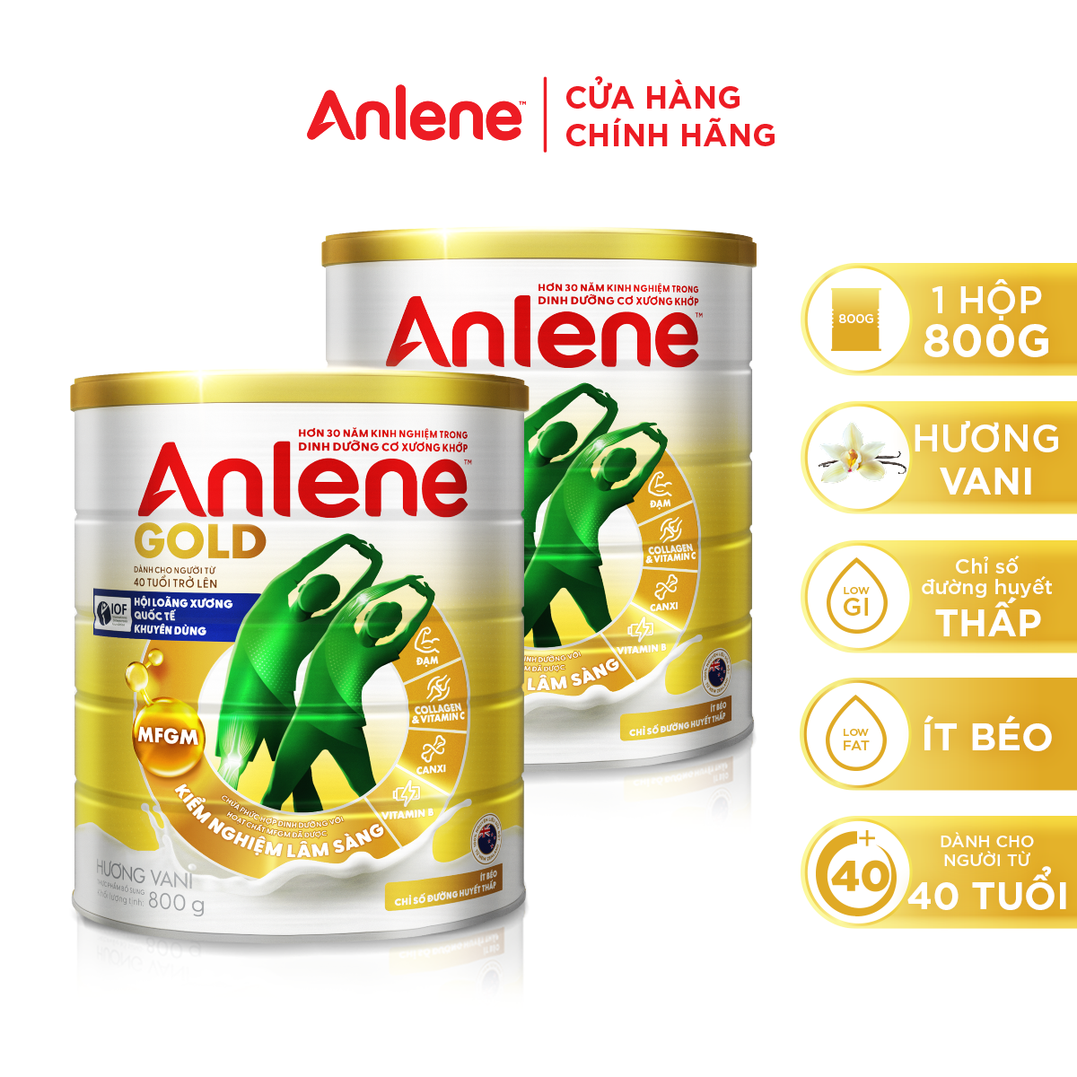 [Voucher giảm đến 26%] Combo 2 Anlene Gold 5X Vani 800g