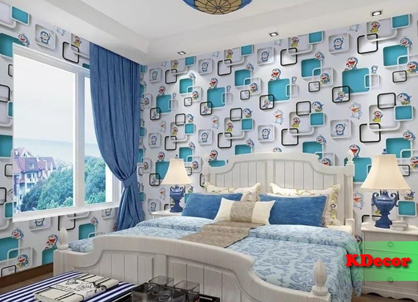 10m Giấy dán tường Doremon ô vuông 1 có sẵn keo khổ 45cm