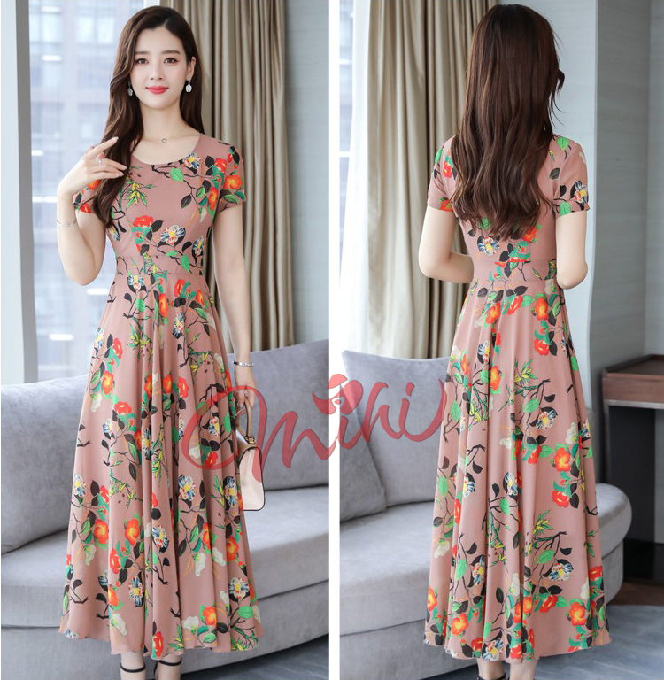 Váy Đầm Trung Niên Nữ Cho Mẹ Họa Tiết Dáng Dài V04 - Áo đầm kiểu thời trang mùa hè, mùa thu, mùa xuân cho bà, cho người lớn tuổi trung tuổi dài qua gối U40 U50 U60 U70 giá rẻ đẹp Bigsize / cho người mập / size lớn