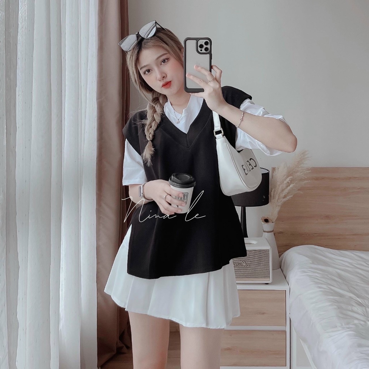 Set bộ đồ 3 món áo thun phối áo khoác gile xẻ tà xinh xắn mix chân váy xếp ly sang chảnh nữ tính, set bộ váy thời trang nữ mặc đi chơi áo cotton mix chân váy xếp ly cá tính