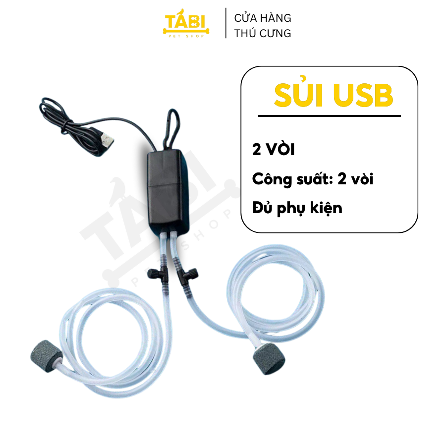 Máy sủi oxy 2 vòi cổng usb cho hồ cá, bể cá thuỷ sinh