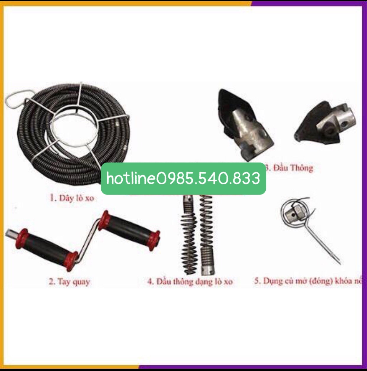 Dây thông tắc cống dùng cho tay quay ( 12M dây + 6 đầu thông + 1 tay quay )