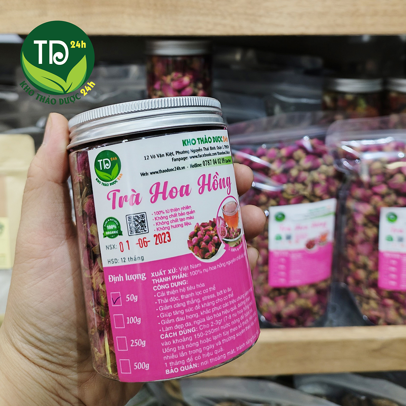 Trà hoa hồng sấy lạnh nguyên bông, dùng pha trà, thanh nhiệt, giải độc cơ thể, giảm cân, 100% tự nhiên | Kho thảo dược 24h