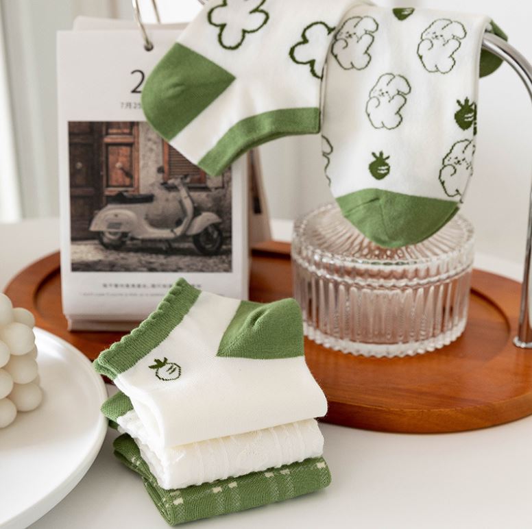 Set 10 Đôi Tất Vớ Nữ Ngắn Cổ Bèo Green