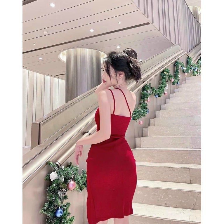 Đầm Body Hai Dây Chéo Xẻ Tà-D15-