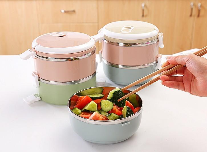 Heat preservation lunch box 2 compartments/heat preservation lunch box stainless steel high grade preferential price (color random course)-Camen Giu nhiet-lunch box, container box office lunch thermal 2 stainless steel floor