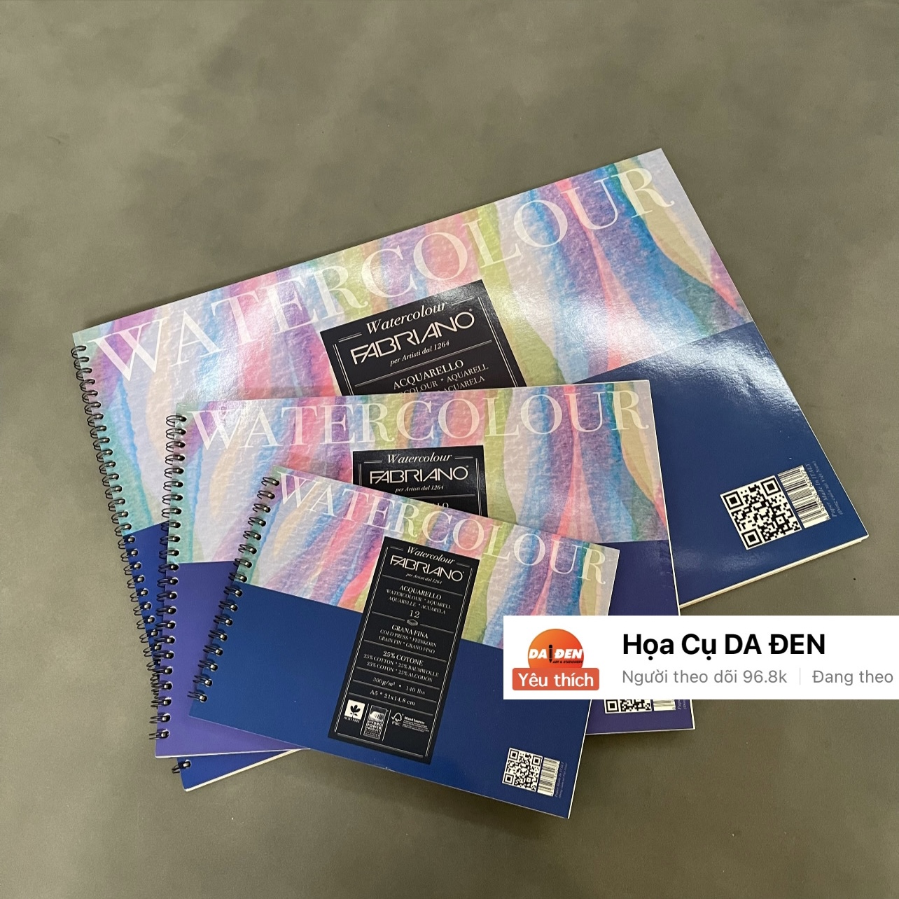 [DA ĐEN] Sổ Vẽ Màu Nước Fabriano 300gsm 12 Tờ