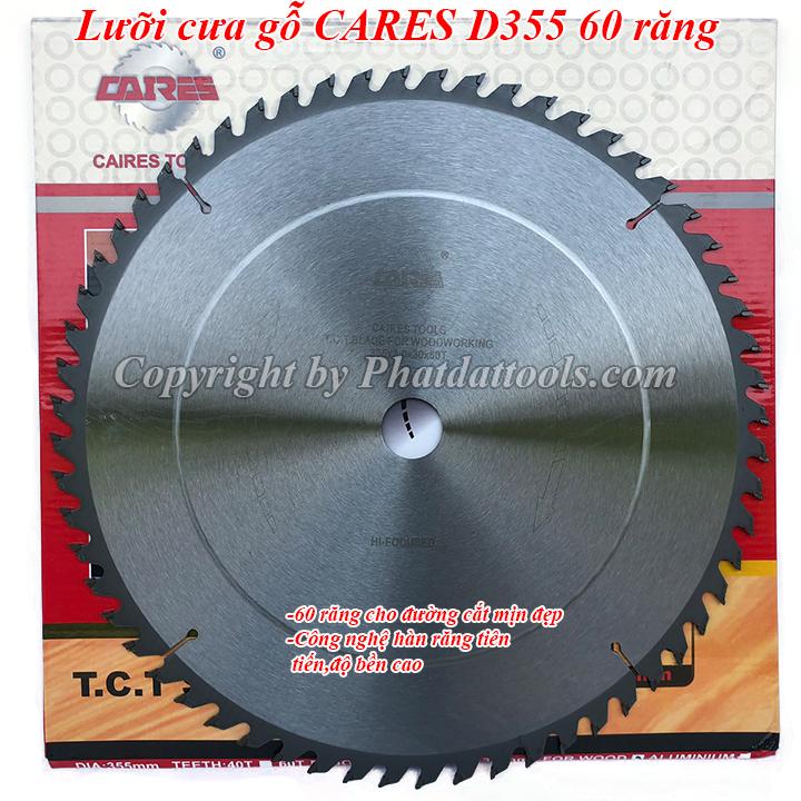 Lưỡi cưa gỗ CARES D355mm cao cấp-Lỗ cốt 25,4-30mm
