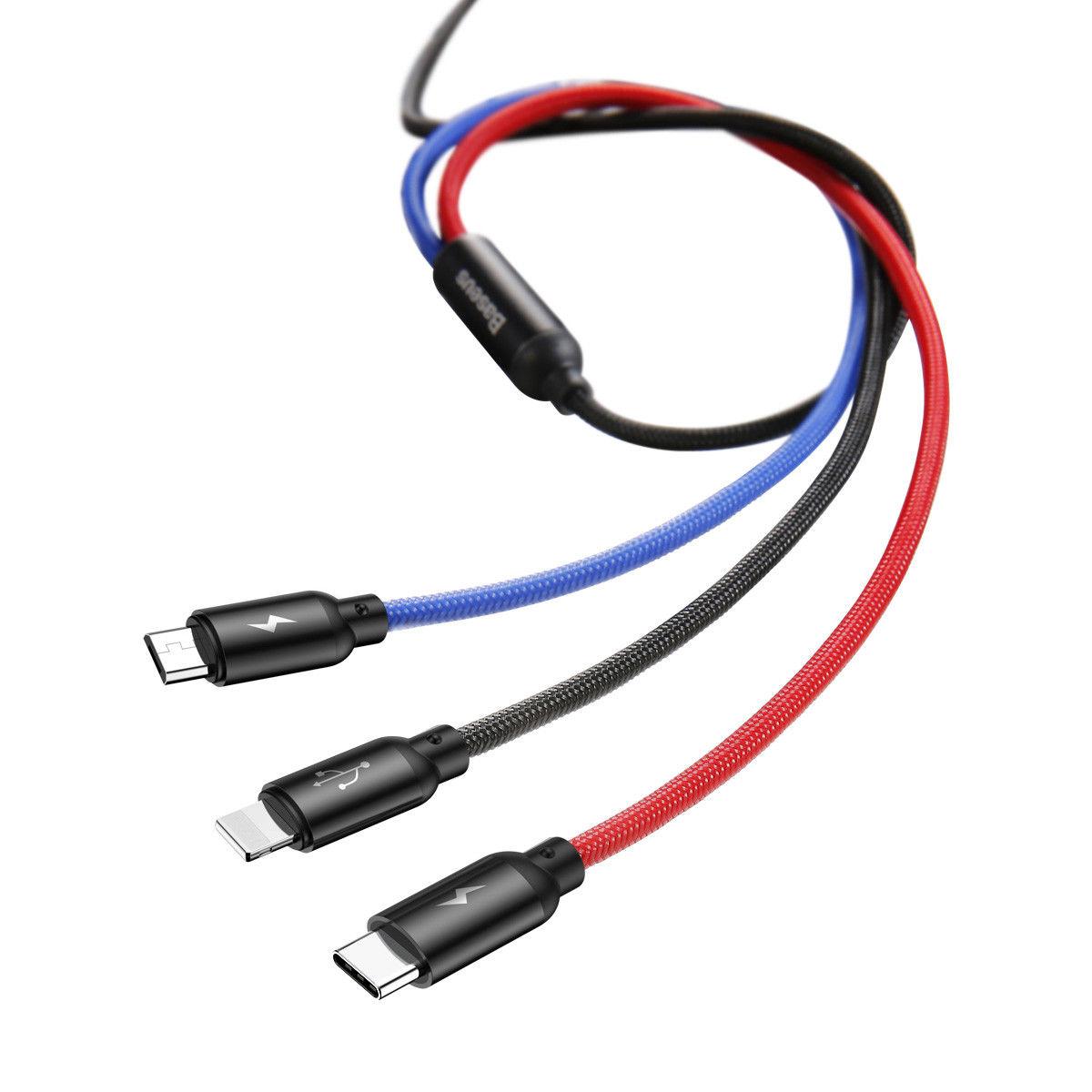 Cáp đa năng Baseus 3 trong 1 cho iPhone, Type C, Micro USB 30cm gọn nhẹ đem đi du lịch