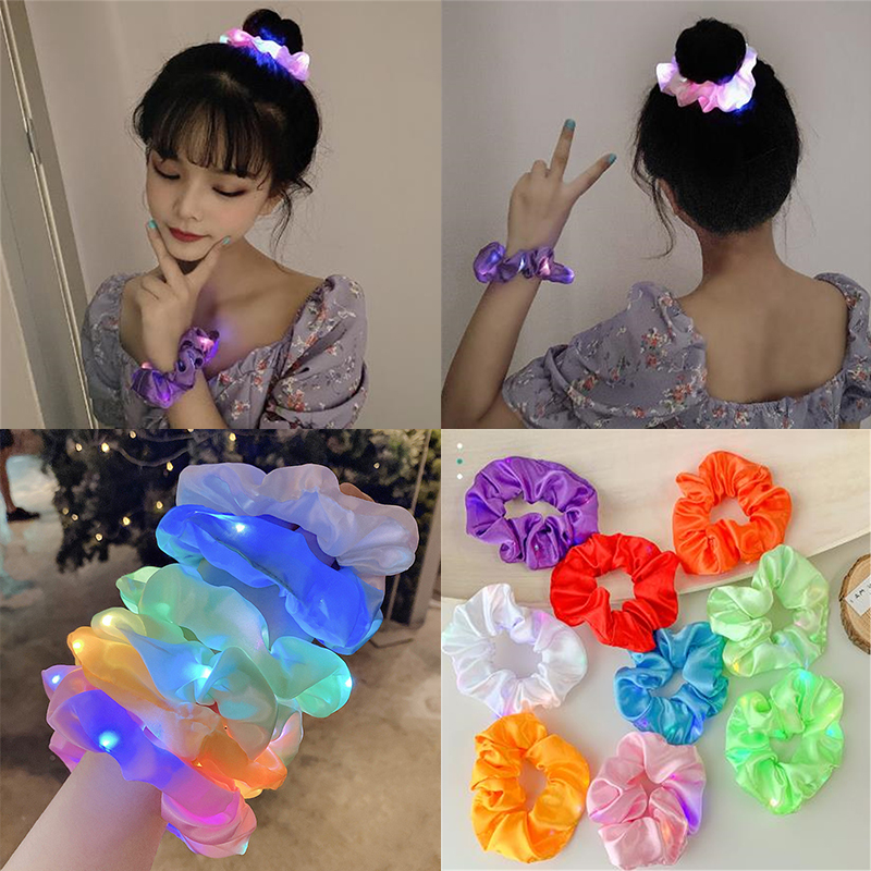 ( ĐƯỢC CHỌN MÀU ) Dây buộc tóc Scrunchies Hàn Quốc đèn led phát sáng