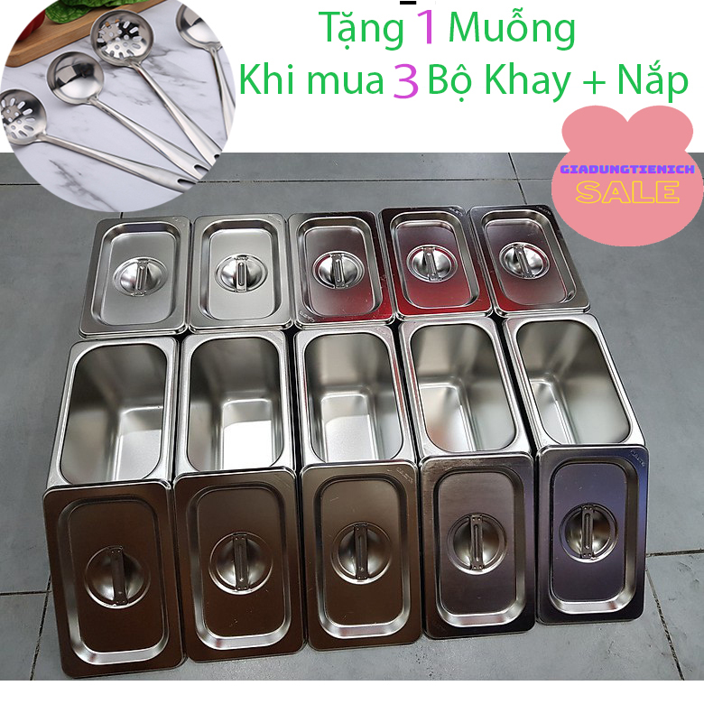 Khay Inox Đựng Thực Phẩm Đựng Thạch Topping Size GN 1/9