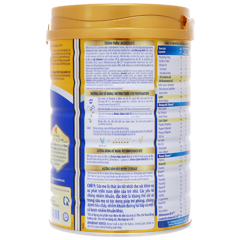 [Hoàn tiền 12%] Sữa Bột Dielac Alpha Gold IQ 3 850g