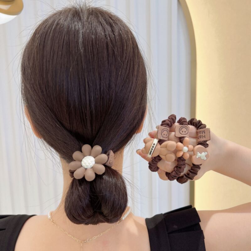 Dây Cột Tóc Cao Su Co Giãn Hình Gấu Màu Trà Sữa - loli