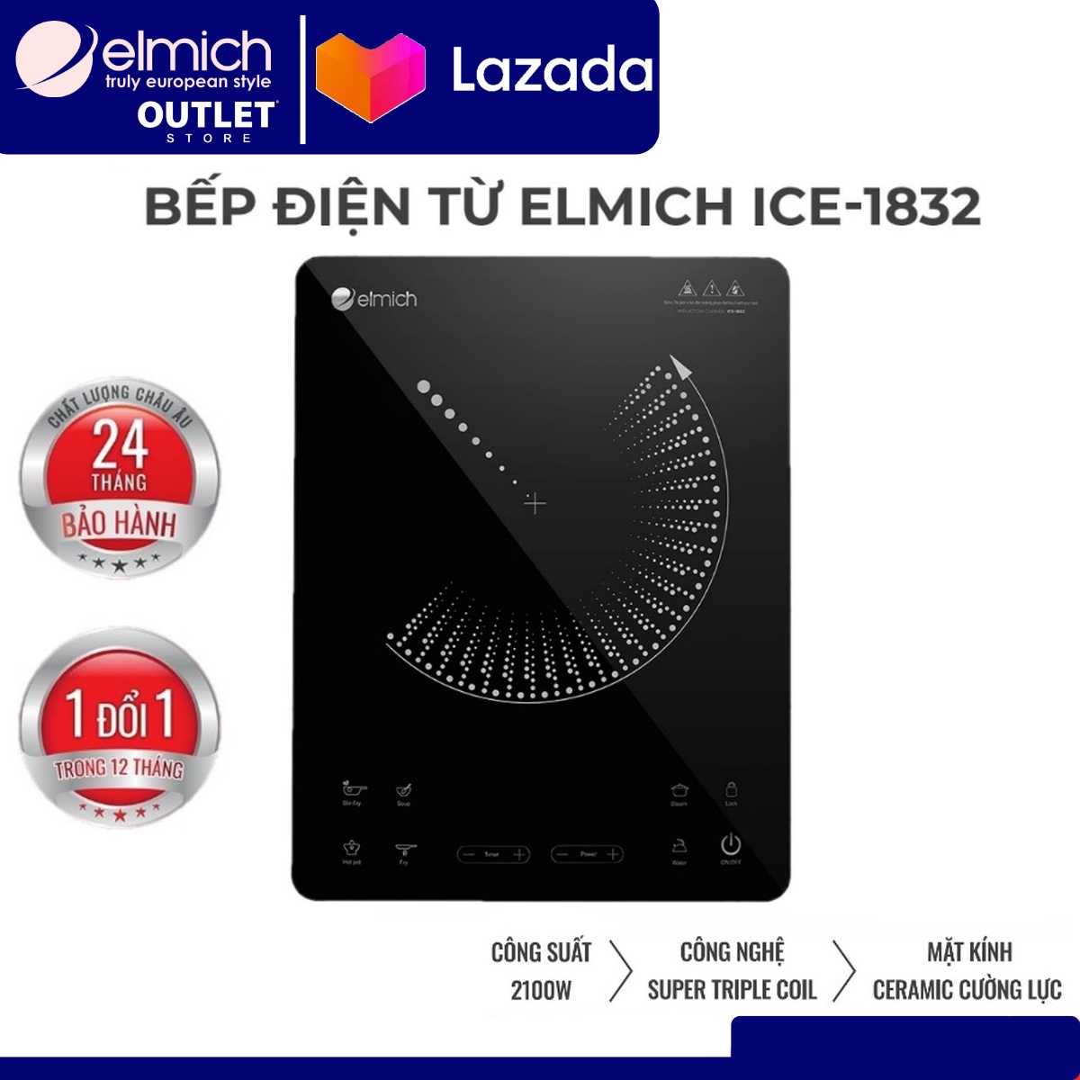 Bếp điện từ Elmich ICE-1832 ( Điện áp 220V - Công suất 2.100W - BH 24 tháng)
