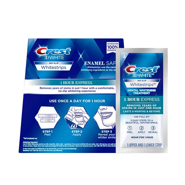 Hộp 4 miếng dán trắng răng cấp tốc 1 giờ crest 3d white - 1 hour express chính hãng mỹ